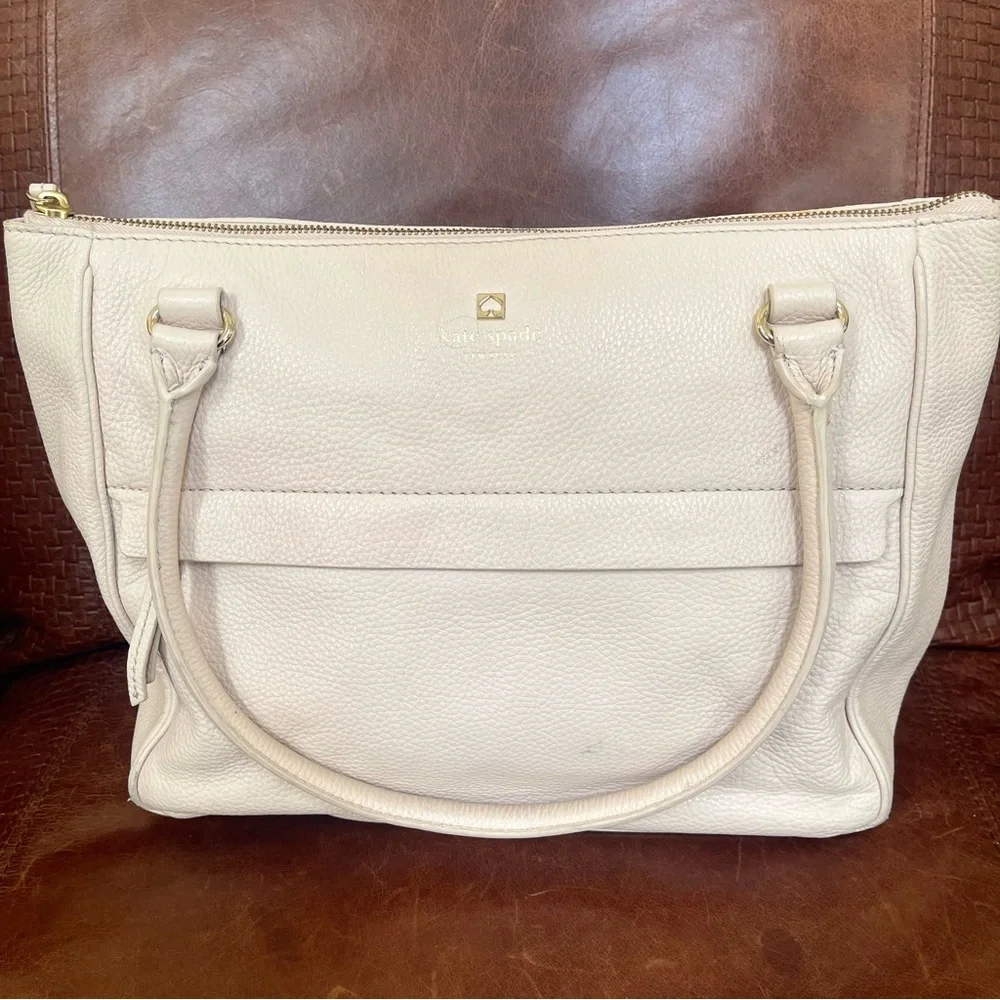kate spade New York Cream Leather Tote Bag